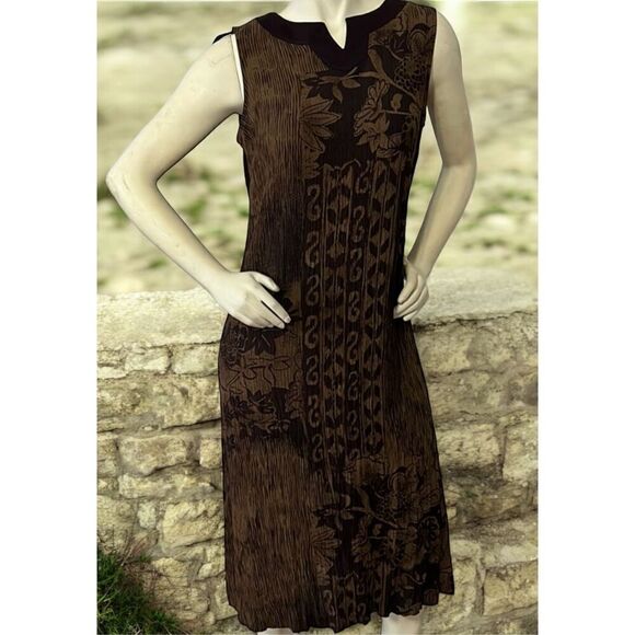 Vtg Norton McNaughton Maxi Dress Brown Floral Pleated Belted Size‎ M - Picture 1 of 13